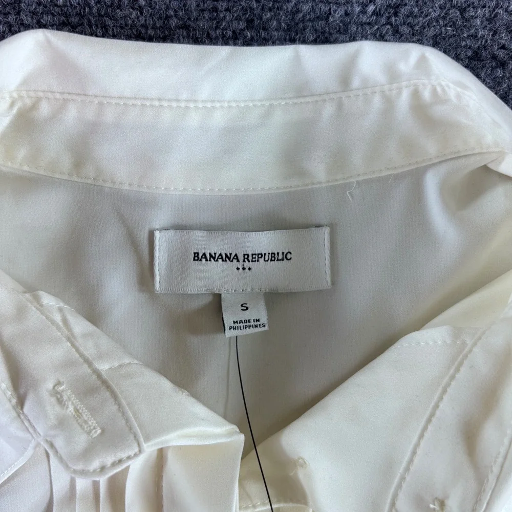 Banana Republic Tuxedo Shirt‎ Women S Ivory Pleated Front Long Sleeve NWT Blouse